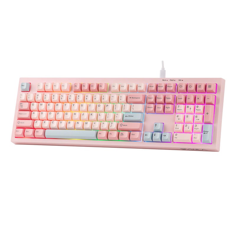 MechLands Aula S102 Membrane Gaming Keyboard with Number Pad, 100% Full Size Layout, USB-C Wired, RGB Backlit, Creamy Silicone Structure, Silent Keyboard for PC Game/Office (Pink) - Image 1