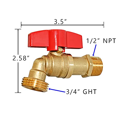 HQMPC Outdoor Spigot Hose Ball Valve Hose Bibb Garden Hose Connect Bibb Shut Off Valve No Lead Brass Stop Valve 1/2" MNPT Connect 3/4" GHT Outlet 1 Pcs - Image 3