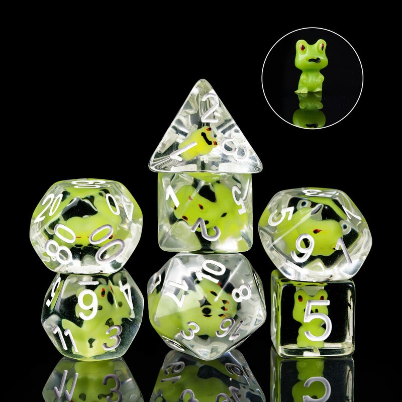 Cusdie 7Die Dice DND Polyhedral Dice Set Filled with Animal for Role Playing Game DD Dice Frog - Image 3