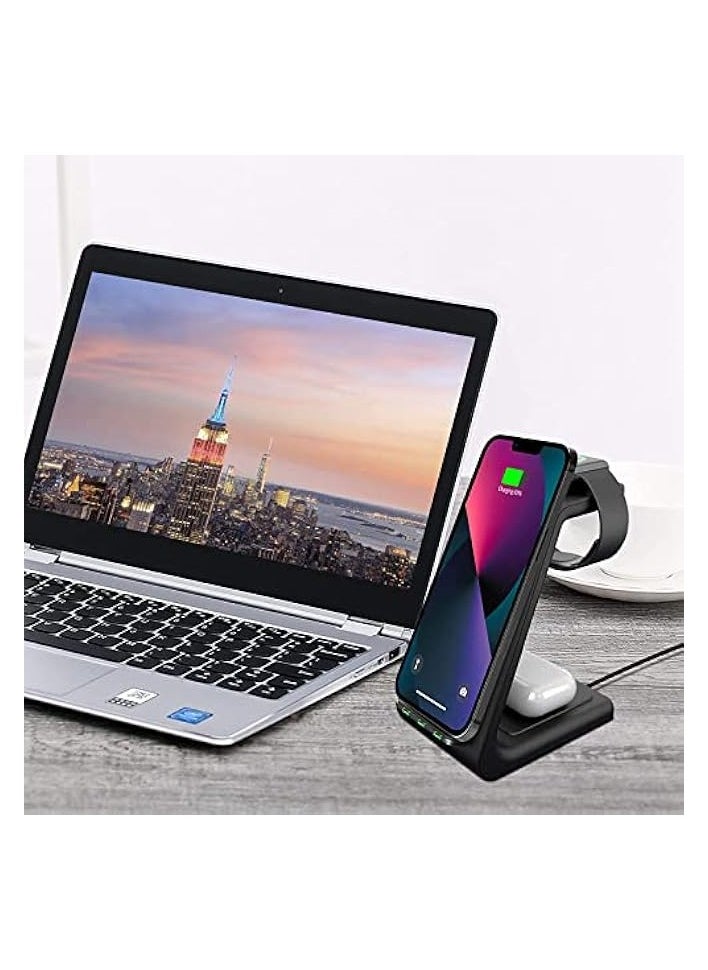 YOCUNKER - Wireless Charger iPhone, 3 in 1 Qi Fast Wireless Charging Station Stand Dock for Multiple Devices Apple Watch Series 7/SE/6/5/4/3/2, Airpods 3/Pro/2,iPhone 14/13/12/11 Pro Max/X/XR (Black) - Image 1