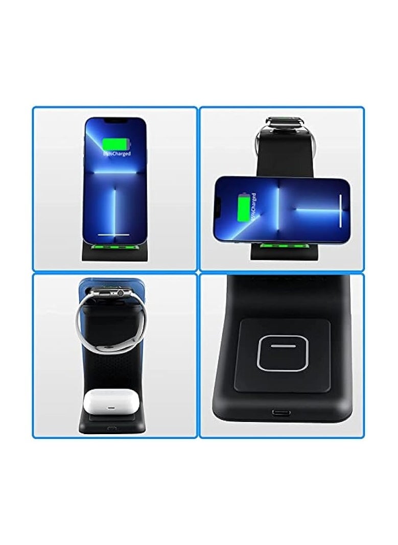 YOCUNKER - Wireless Charger iPhone, 3 in 1 Qi Fast Wireless Charging Station Stand Dock for Multiple Devices Apple Watch Series 7/SE/6/5/4/3/2, Airpods 3/Pro/2,iPhone 14/13/12/11 Pro Max/X/XR (Black) - Image 1