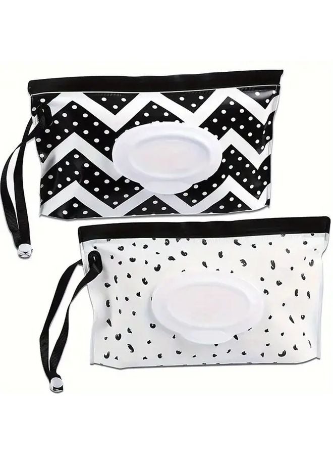 Black White Set of Two Reusable Portable Wipes Box Dispenser Bag Holder for Travel - Image 2