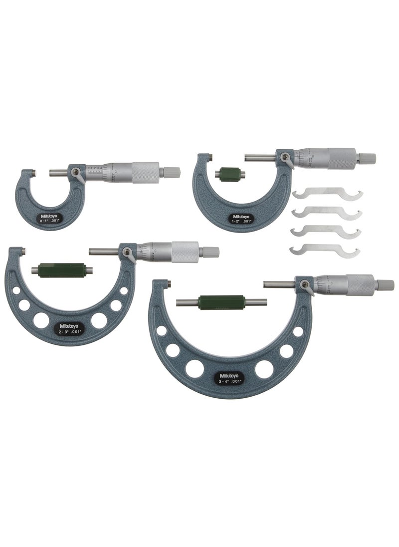 Mitutoyo Mitutoyo 103930 Outside Micrometer Set with Standards Ratchet Stop 04 Range 0001 Graduation 4 Piece Set  - Image 1