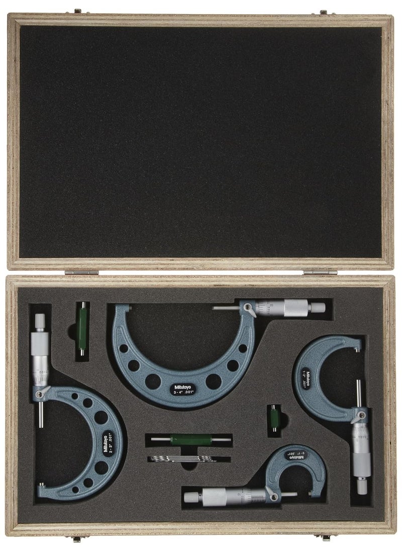 Mitutoyo Mitutoyo 103930 Outside Micrometer Set with Standards Ratchet Stop 04 Range 0001 Graduation 4 Piece Set  - Image 2