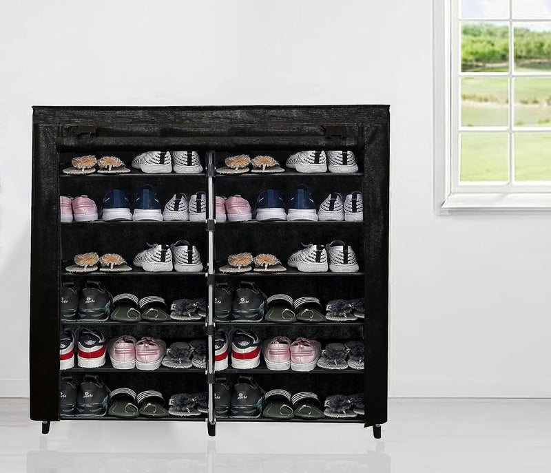 PHILOSHOP PHILOSHOP Multipurpose Collapsible 12 Layers Metal Shoe Stand Shoe RackOrganiser for Home Office Black Metal - Image 1