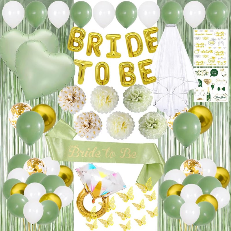 Bridal Shower DecorationsBachelorette Party DecorationsBride to Be Bridal Shower with BalloonsBridal Veil Sash Fringe Curtain for Bachelorette Party favors Green
