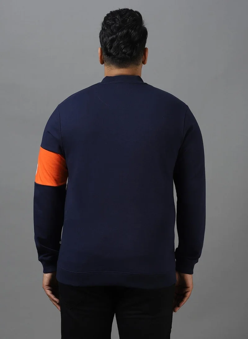 Urbano Fashion  Urbano Plus Men's Dark Blue Cotton Color Block Round Neck Sweatshirt for Men | Best Price UAE