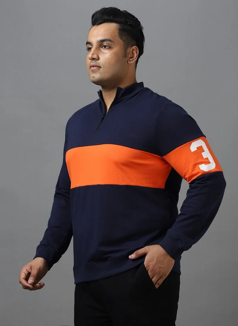 Urbano Fashion  Urbano Plus Men's Dark Blue Cotton Color Block Round Neck Sweatshirt for Men | Best Price UAE