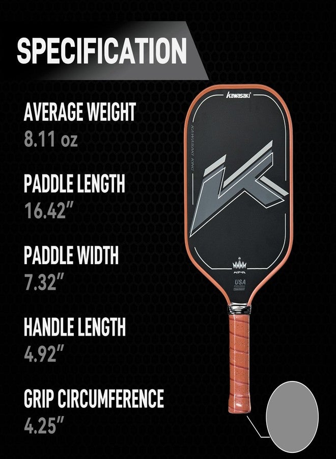 VICLeO Pickleball Paddle, Kawasaki T700 Carbon Fiber (CFS)-USAPA Approved King Series Pickleball Racket 16mm for Tournament Level, with Cover Case/Grip-Brown - Image 5
