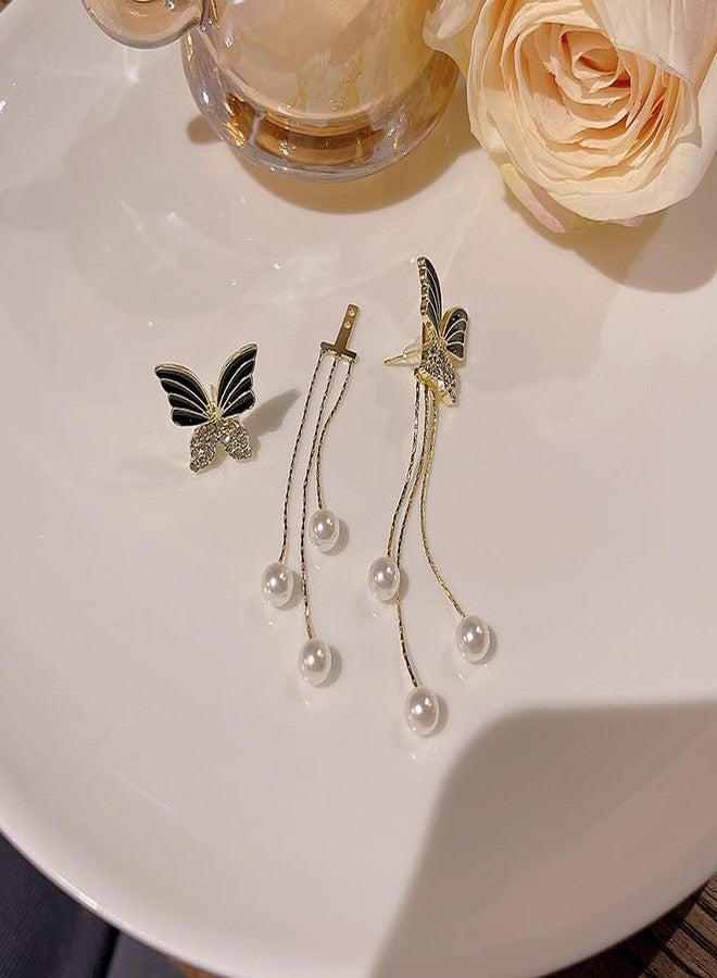 MEENAZ Earrings For Women & Girls Stylish | Butterfly Long Chain Western Korean Earrings Set for Women Pearl Moti Accessories Aesthetic | Fashion American Diamond AD CZ Gold Stud earinging 58 - Image 2