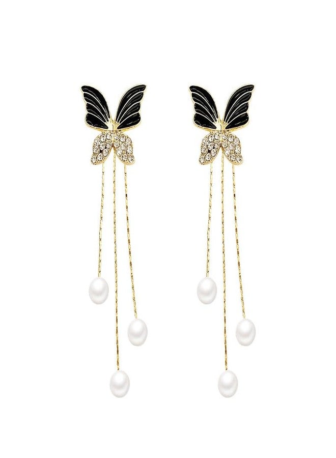 MEENAZ Earrings For Women & Girls Stylish | Butterfly Long Chain Western Korean Earrings Set for Women Pearl Moti Accessories Aesthetic | Fashion American Diamond AD CZ Gold Stud earinging 58 - Image 1