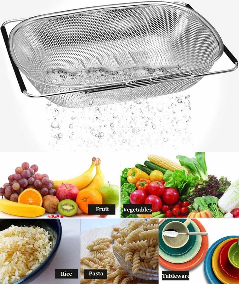 SKOFRI Over The Sink Colander Strainer Basket Stainless Steel for Kitchen Sink with Rubber Grip Fine Mesh Expandable Metal Strainer for Pasta Food VegetablesSilver - Image 5