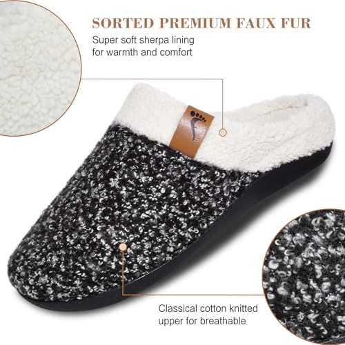 ERGOfoot Orthopedic Slippers with Arch Support, Slip-On Knit Soft Sherpa Lining House Slipper, Plantar Fasciitis Relief, Orthotic House Shoes with Indoor Outdoor Anti-Skid Rubber Sole/Black - Image 4