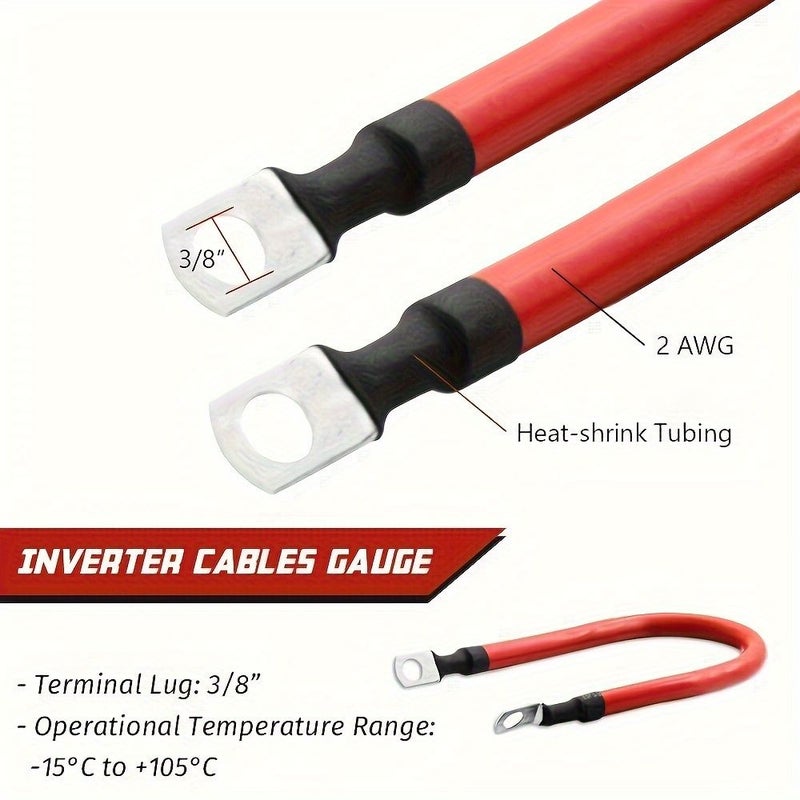 1 Pack of 2 Strips 2 AWG Battery Cable Set Red And Black 100 Cm 39.4 Inches With Terminals 3/8 Inch Connector For Motorcycles Traction Batteries - Image 4
