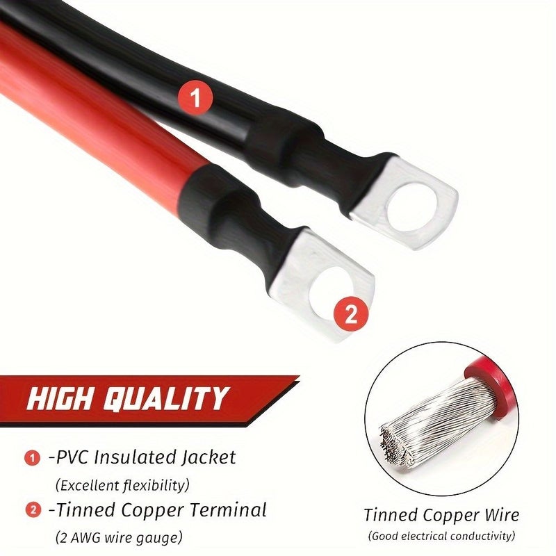 1 Pack of 2 Strips 2 AWG Battery Cable Set Red And Black 100 Cm 39.4 Inches With Terminals 3/8 Inch Connector For Motorcycles Traction Batteries - Image 1