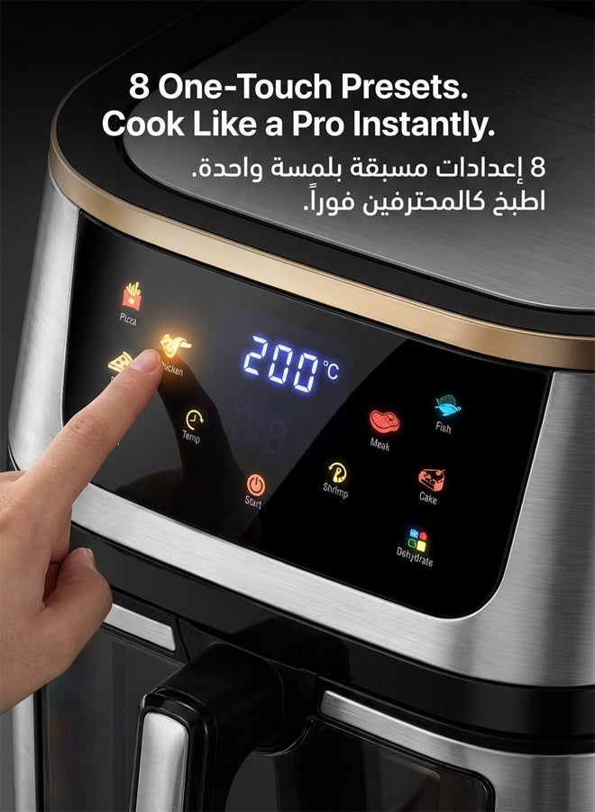 Digital Air Fryer with Visible Window, 8 Smart Presets, Oil-Free XXL Large Capacity Hot Air Cooker for Healthy Frying & Roasting - Black - Image 3