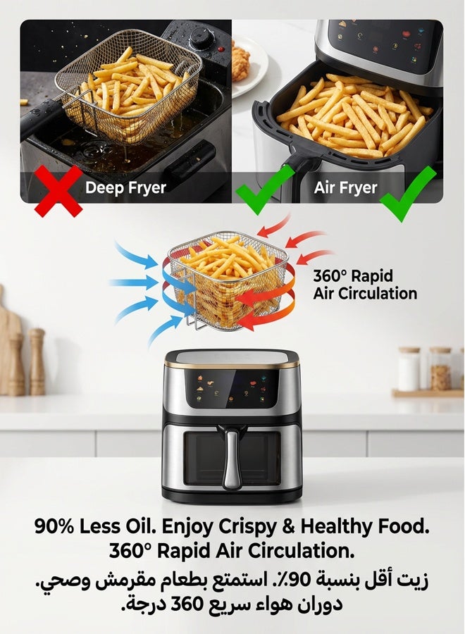 Digital Air Fryer with Visible Window, 8 Smart Presets, Oil-Free XXL Large Capacity Hot Air Cooker for Healthy Frying & Roasting - Black - Image 4