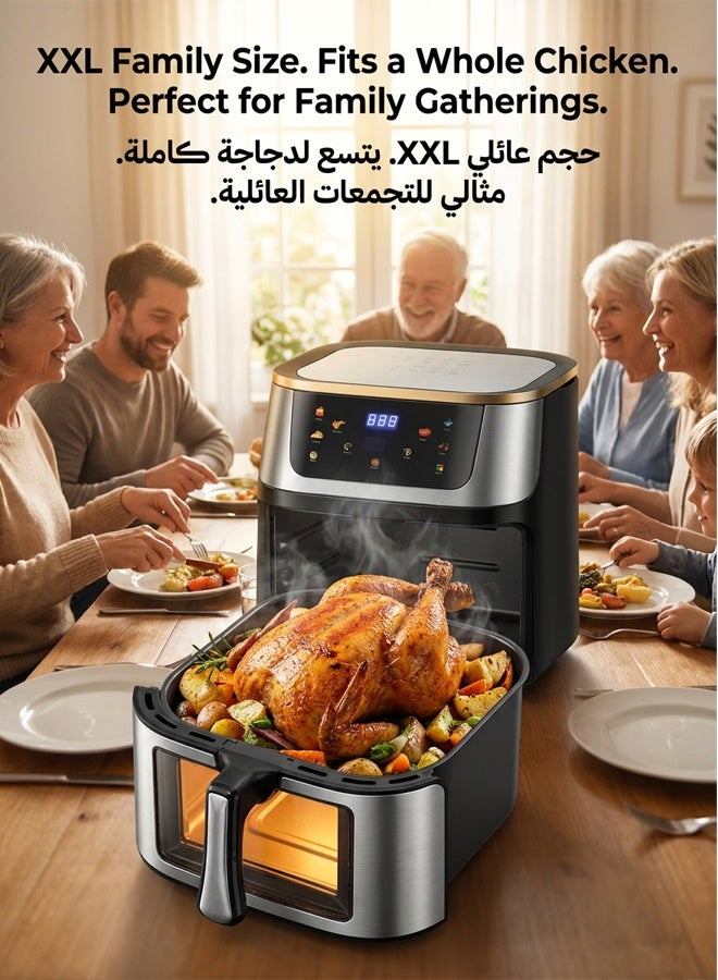 Digital Air Fryer with Visible Window, 8 Smart Presets, Oil-Free XXL Large Capacity Hot Air Cooker for Healthy Frying & Roasting - Black - Image 5