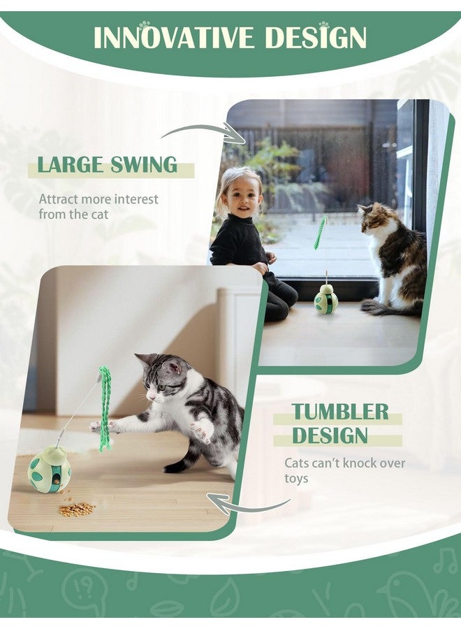 جيس لعبة قطط تفاعلية من جي إي إس مع موزع طعام - تصميم على شكل كوب، عصا تحفيز عالية الارتداد، لتخفيف التوتر للقطط المنزلية، لون أخضر - Image 2
