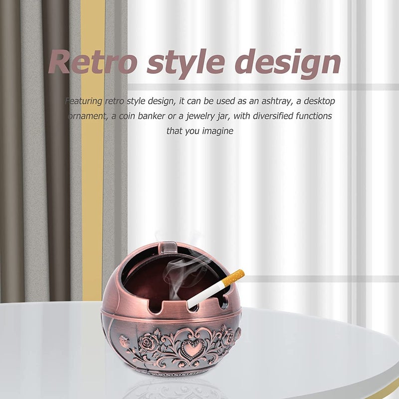 Mokshith Windproof Ashtray with Lid Metal Portable Cigarettes Ashtray for Outdoors Indoors Pattern Smoking Ashtray Fancy Gift for Men Women - Image 2