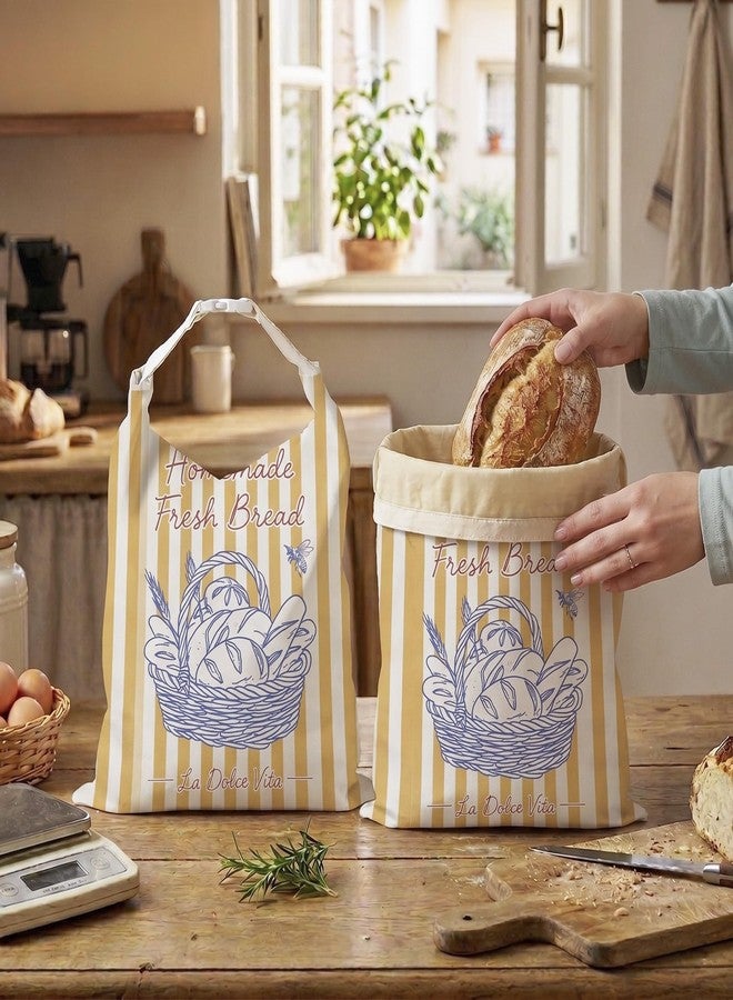 MATICAN Beeswax Bread Bags for Homemade Bread & Sourdough, 2-Pack XL Eco-Friendly Natural Cotton Food Storage Bags, 12.6 x 16.9 Inches, Rustic Bakery Stipres - Image 2