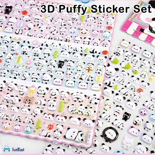FunBlast Panda Stickers for Kids – 2 Sheets/550+ Colorful Cute Kawaii Panda Stickers, 3D Puffy Sticker Set for School Projects, Scrapbooking, DIY Crafts & Decoration (B) - Image 4