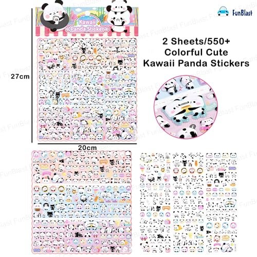 FunBlast Panda Stickers for Kids – 2 Sheets/550+ Colorful Cute Kawaii Panda Stickers, 3D Puffy Sticker Set for School Projects, Scrapbooking, DIY Crafts & Decoration (B) - Image 3