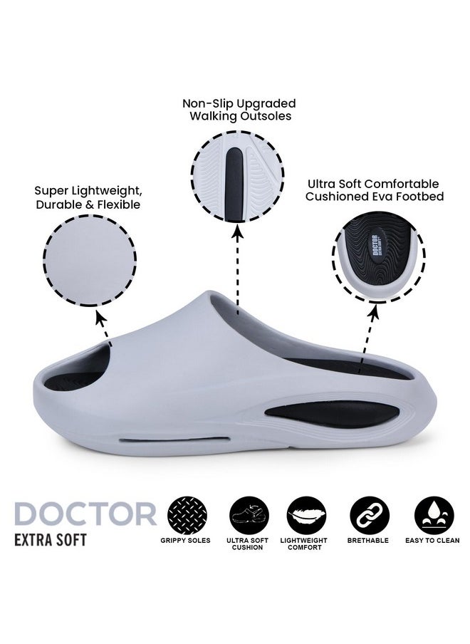 DOCTOR EXTRA SOFT - DOCTOR EXTRA SOFT Men's Classic Ultra Soft Sliders/Slippers With Cushion Footbed For Adult | Comfortable & Light Weight | Stylish & Anti-Skid | Everyday Flip Flops For Gents/Boys D-507, Light Grey - Image 1