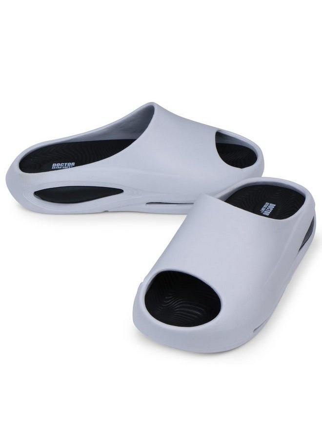 DOCTOR EXTRA SOFT - DOCTOR EXTRA SOFT Men's Classic Ultra Soft Sliders/Slippers With Cushion Footbed For Adult | Comfortable & Light Weight | Stylish & Anti-Skid | Everyday Flip Flops For Gents/Boys D-507, Light Grey - Image 1