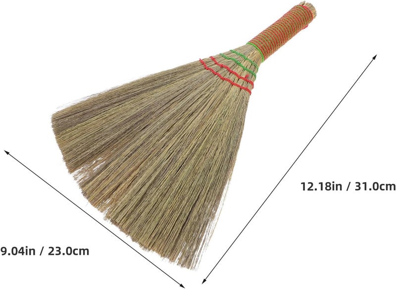 Mini Handheld Whisk Broom with Red Handle, Small Indoor Desk Sweeper for Kitchen and Tabletop Dust Cleaning, Portable Asian Straw Broom for Household Use - Image 2