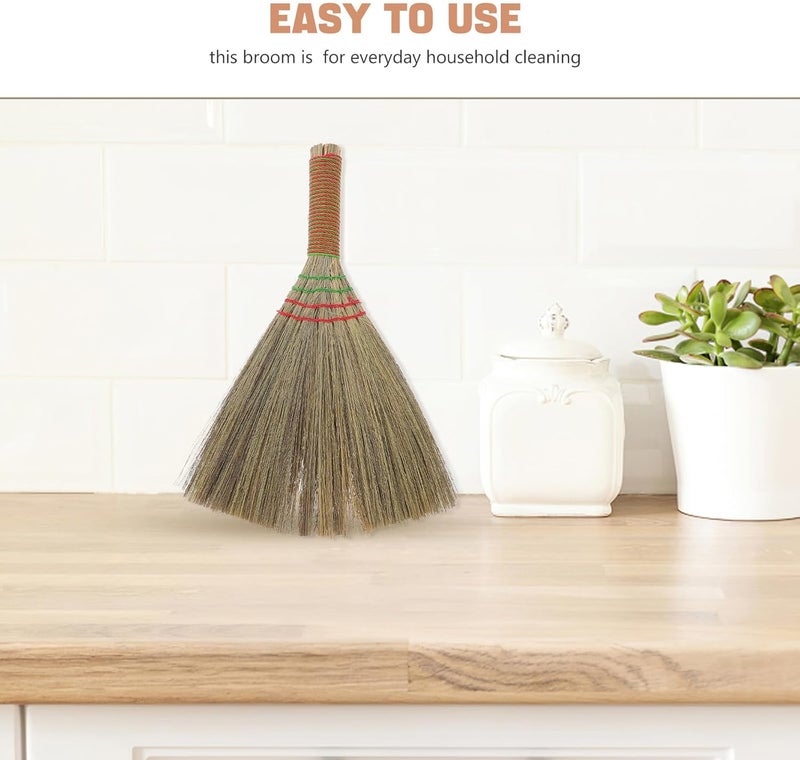 Mini Handheld Whisk Broom with Red Handle, Small Indoor Desk Sweeper for Kitchen and Tabletop Dust Cleaning, Portable Asian Straw Broom for Household Use - Image 3