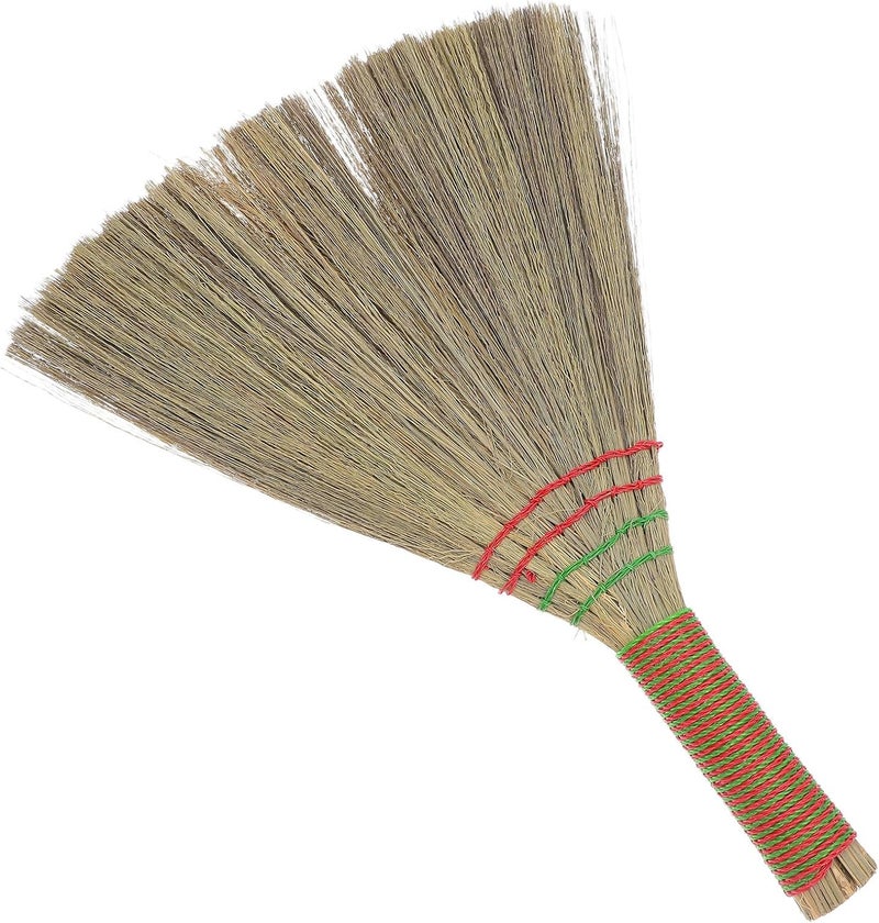 Mini Handheld Whisk Broom with Red Handle, Small Indoor Desk Sweeper for Kitchen and Tabletop Dust Cleaning, Portable Asian Straw Broom for Household Use - Image 1