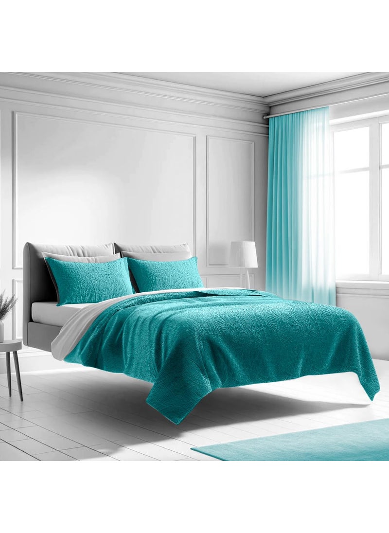 Mezzati Mezzati Bedspread Coverlet Set BlueOcean Teal  Prestige Collection  Comforter Bedding Cover  Brushed Microfiber Bedding 3Piece Quilt Set KingCal King Blue Ocean Teal 