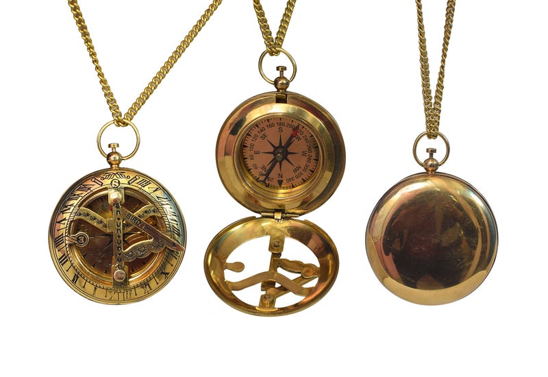 BAZROSS Handcrafted Vintage Brass Sundial Compass â€“ Antique Nautical Sun Clock with Leather Case â€“ Engraved Collectible Brass Compass Gift for Men - Nautical Gifts for Men, Best Anniversary Vintage Gifts - Image 4