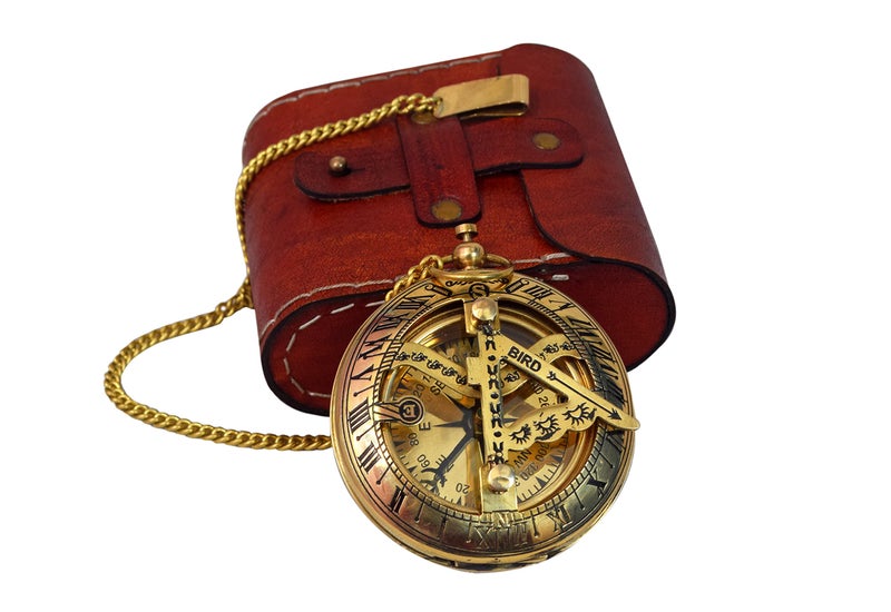 BAZROSS Handcrafted Vintage Brass Sundial Compass â€“ Antique Nautical Sun Clock with Leather Case â€“ Engraved Collectible Brass Compass Gift for Men - Nautical Gifts for Men, Best Anniversary Vintage Gifts - Image 2