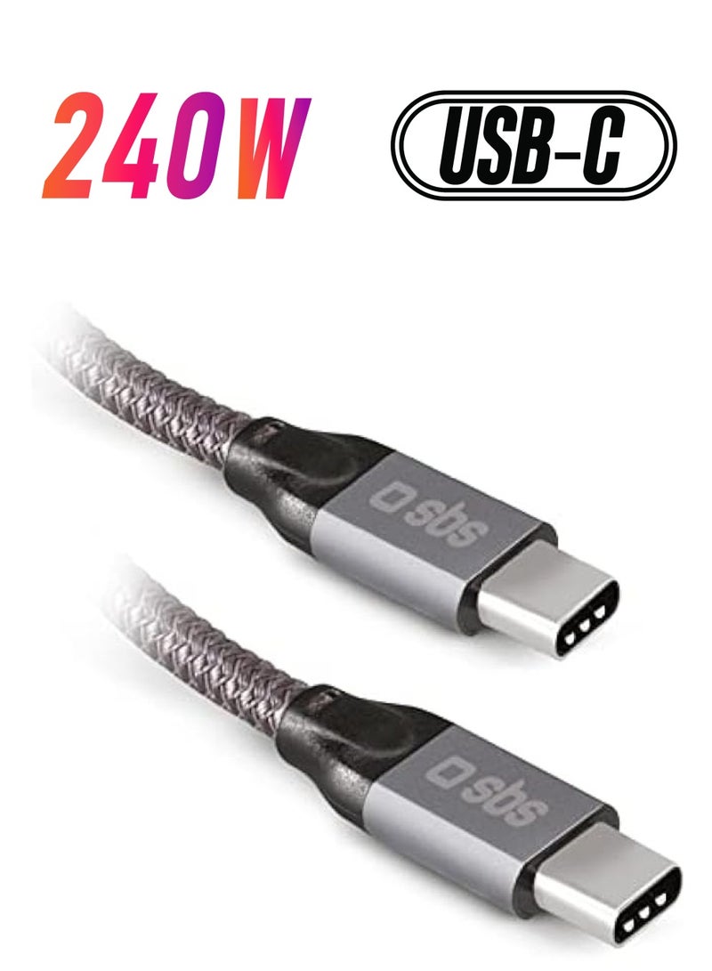 SBS USB-C to USB-C Data and Charging Cable, 1M, Fast Charge, HD Smartphone Video Transmission, 10Gbps High Speed Data Transfer, Silver - Image 1