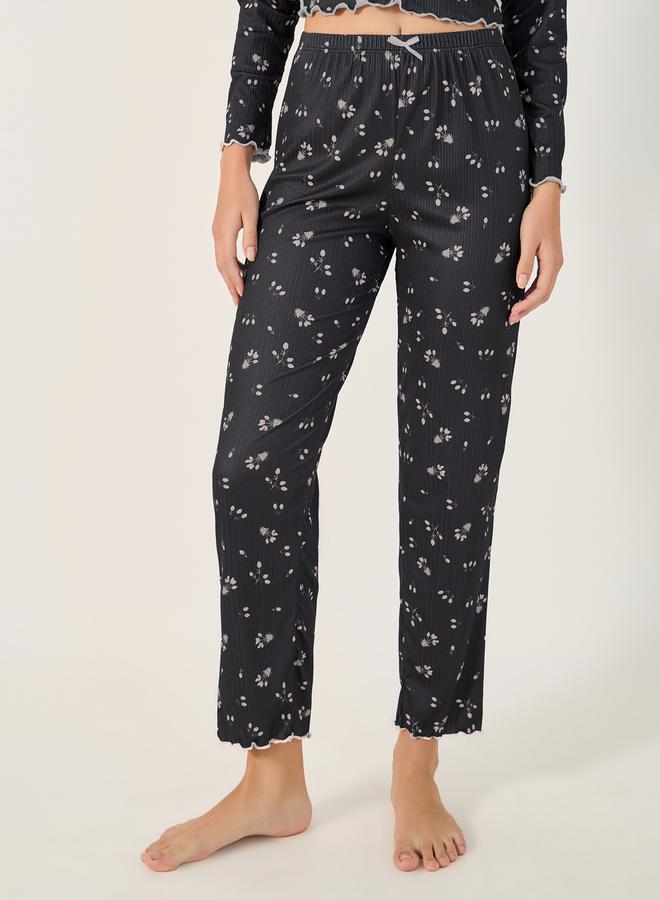 Styli All Over Print Ribbed Top and Pyjama Pants Set with Lettuce Edge Hem  - Image 5