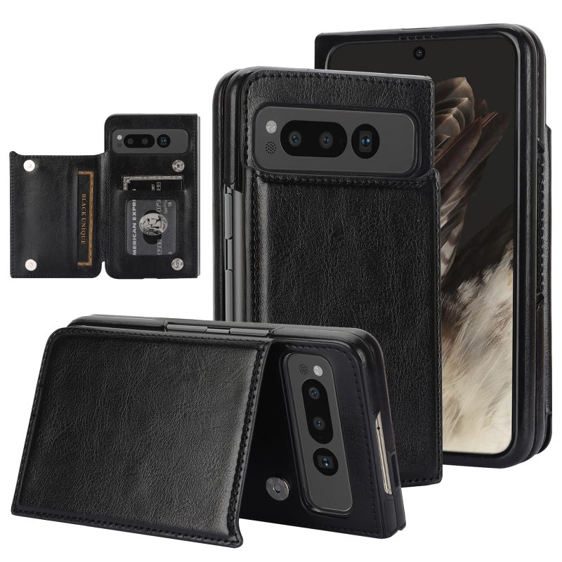 NINKI Compatible with Google Pixel Fold Wallet Case with Kickstand,Matte PU Leather Protective Shockproof Anti-Scratches Anti-Drop Card Holder Wallet Case with for Google Pixel Fold 2023 Black - Image 1