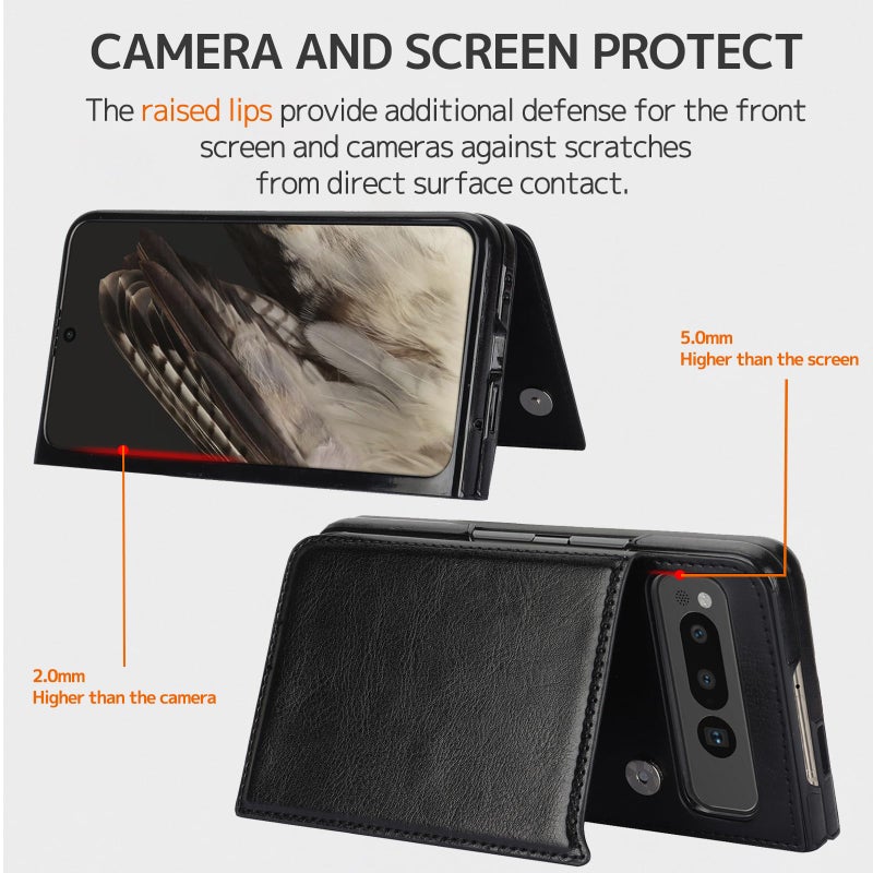 NINKI Compatible with Google Pixel Fold Wallet Case with Kickstand,Matte PU Leather Protective Shockproof Anti-Scratches Anti-Drop Card Holder Wallet Case with for Google Pixel Fold 2023 Black - Image 4