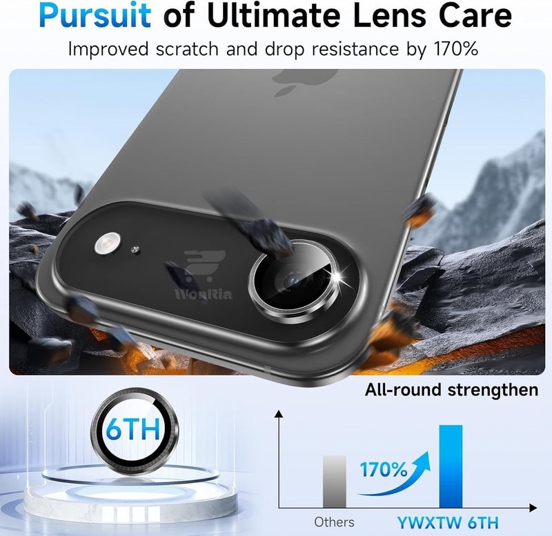 WonReza ® Pack 1 - Camera lens Protector Ring for iPhone 17 Air 5G Camera Tempered Glass Aluminum Alloy Rings, Ultra-HD Metal Frame- Black - Image 3