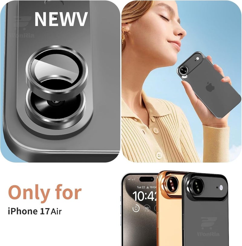 WonReza ® Pack 1 - Camera lens Protector Ring for iPhone 17 Air 5G Camera Tempered Glass Aluminum Alloy Rings, Ultra-HD Metal Frame- Black - Image 2