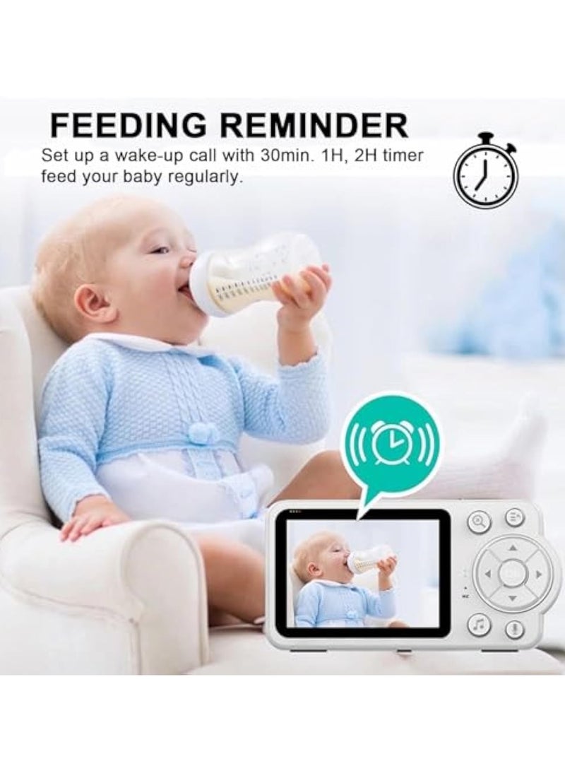 آسي بلاي مراقب طفل موثوق مع محادثة ثنائية الاتجاه، تنبيهات بكاء، شاشة عالية الدقة بحجم 2.8 بوصة، رؤية ليلية بالأشعة تحت الحمراء، حساس درجة الحرارة، تذكيرات التغذية، وعمر بطارية طويل من أجل راحة البال القصوى. - Image 4