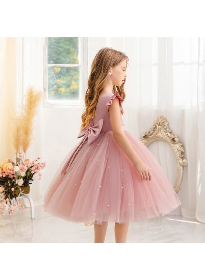 KAQININI Flower Girl Dress Wedding Guest Ruffle Tulle Satin Party Birthday Princess Dresses Pageant Gown Kids Short, Blush Pink, 6-9 Months - Image 4