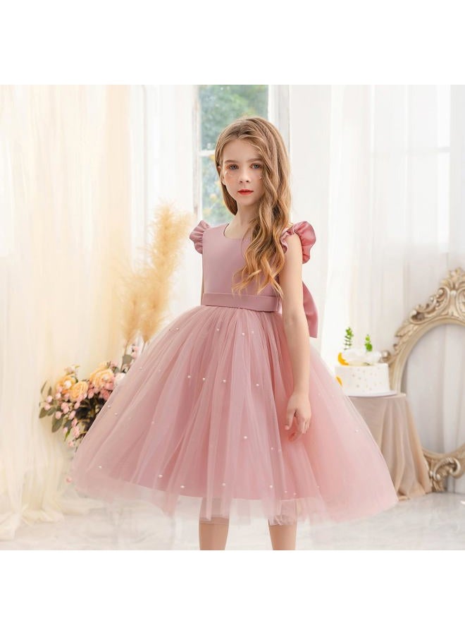 KAQININI Flower Girl Dress Wedding Guest Ruffle Tulle Satin Party Birthday Princess Dresses Pageant Gown Kids Short, Blush Pink, 6-9 Months - Image 3