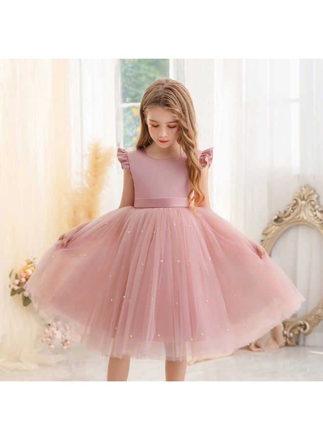 KAQININI Flower Girl Dress Wedding Guest Ruffle Tulle Satin Party Birthday Princess Dresses Pageant Gown Kids Short, Blush Pink, 6-9 Months - Image 5