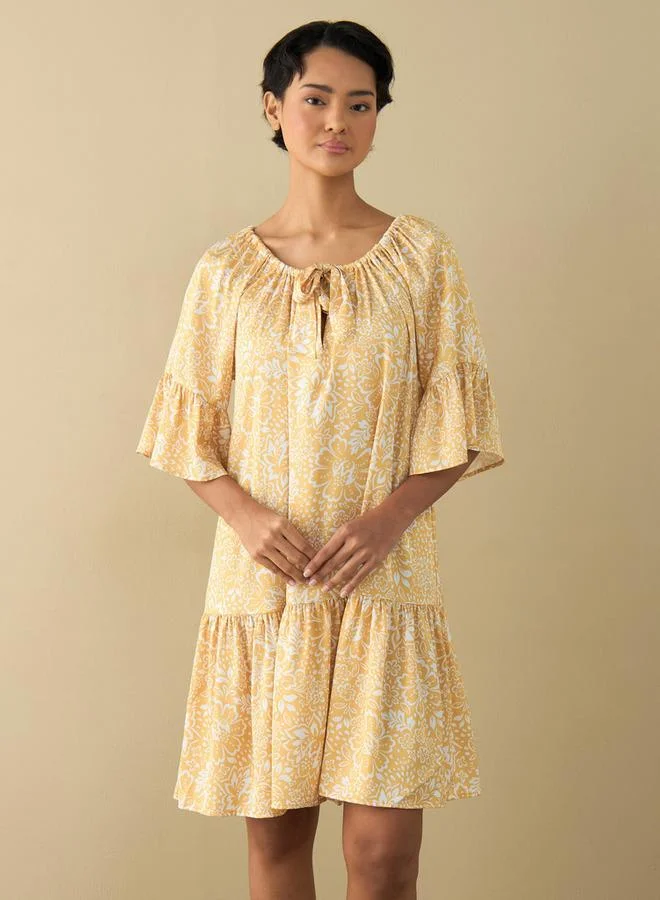 سبلاش فيڤ قميص نوم بطبعات أزهار وأكمام متمدّدة