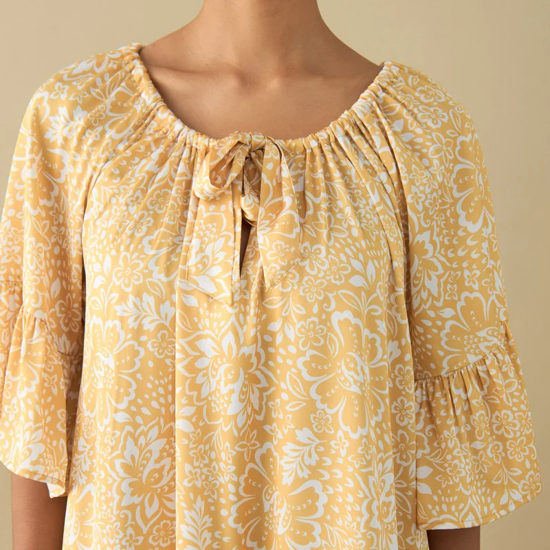 Splash FAV All-Over Floral Print Satin Night Dress with Extended Sleeves