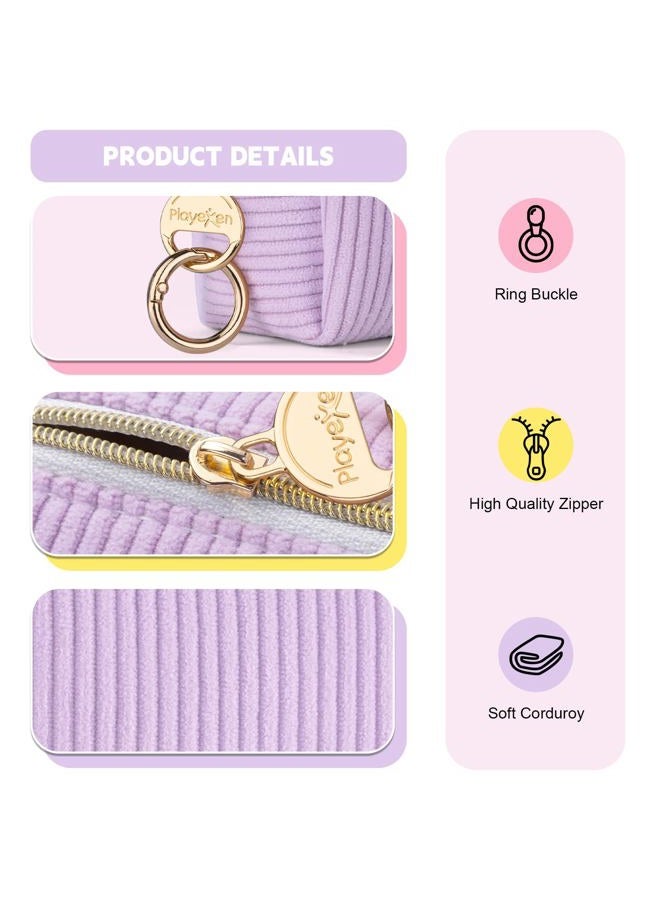 Playexen Mini Makeup Bag, Corduroy Small Cosmetic Bag for Purse with Ring Buckle, Portable Travel Makeup Pouch for Lipsticks, Chapsticks, Coin, Earphone, Credit Card (Beige) - Image 3