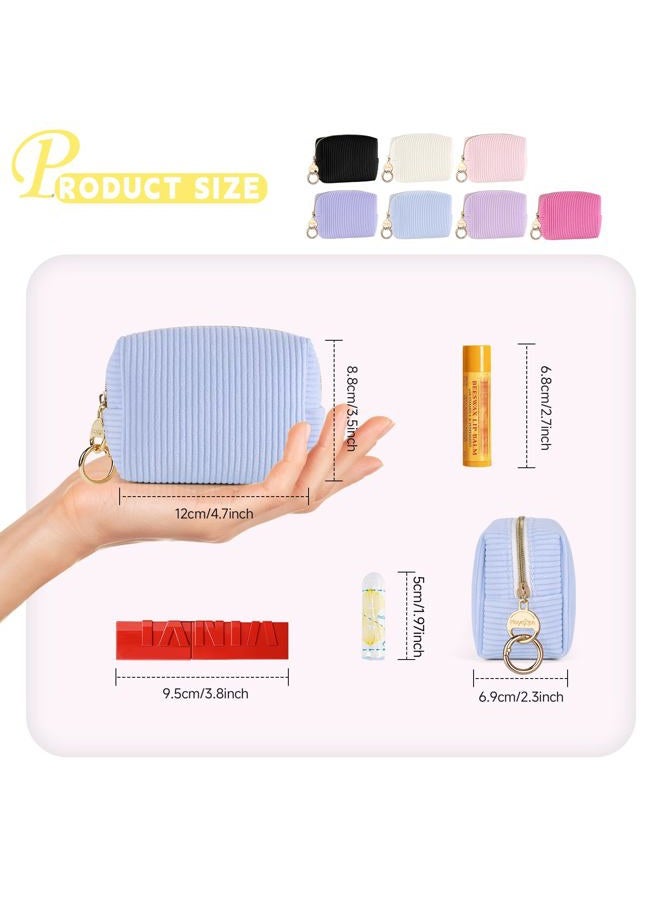 Playexen Mini Makeup Bag, Corduroy Small Cosmetic Bag for Purse with Ring Buckle, Portable Travel Makeup Pouch for Lipsticks, Chapsticks, Coin, Earphone, Credit Card (Beige) - Image 2