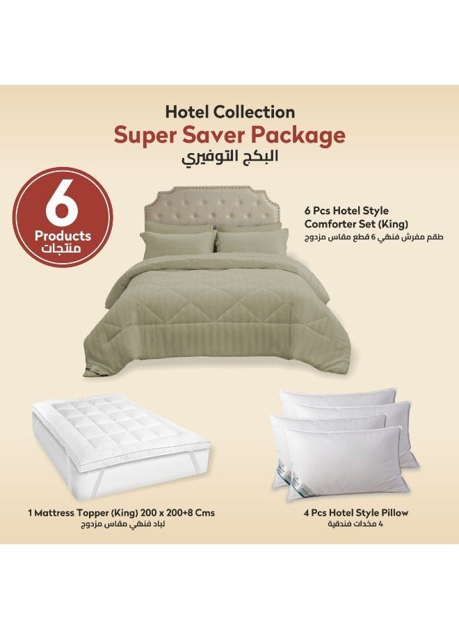 Donetella Hotel Style Super Saver Package -6 Pcs Comforter Set Grey +Mattress Topper + 4 Pillows ,King Size.  - Image 1